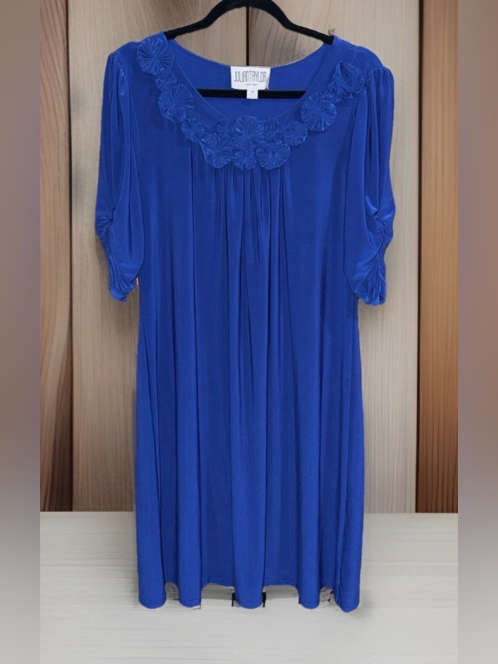 Julian Taylor Cobalt Blue Floral-Appliqué Mini Dress-12-GC-Needs Attention